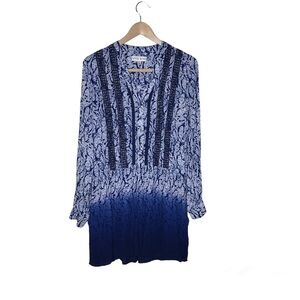 Knox Rose Womens‎ Size S Ombre Button Front Tunic Top Dress Blue Floral Crochet